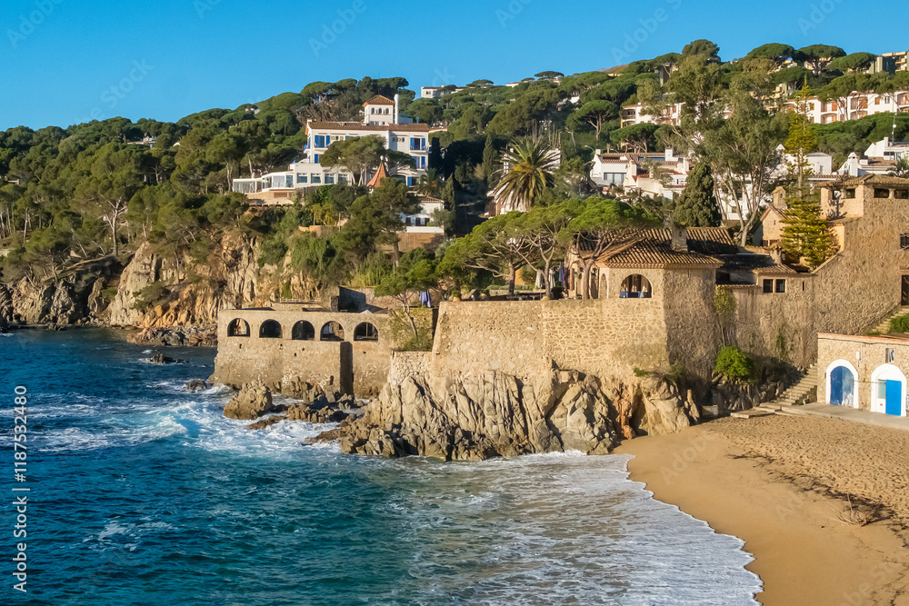 Calella de Palafrugell beach at sunrise in Catalonia, Costa brava, Spain