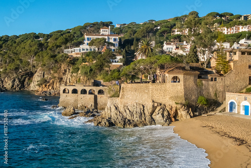 Obraz na płótnie Calella de Palafrugell beach at sunrise in Catalonia, Costa brava, Spain w salonie