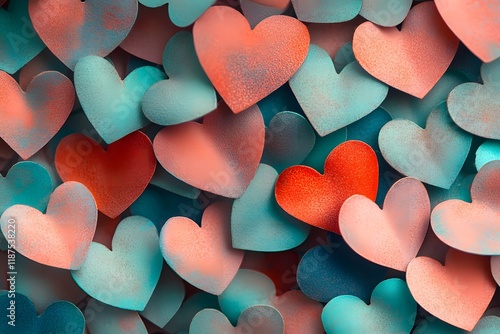 Vibrant Heart Patterns in Layered Textures and Soft Pastel Backdrops