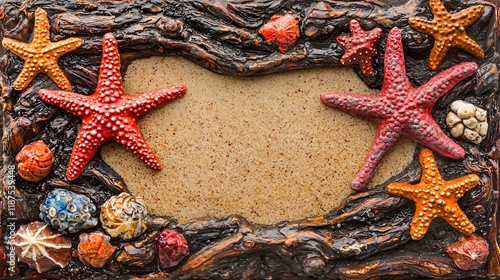 Seashell and Starfish Frame: A Coastal Decorative Piece photo