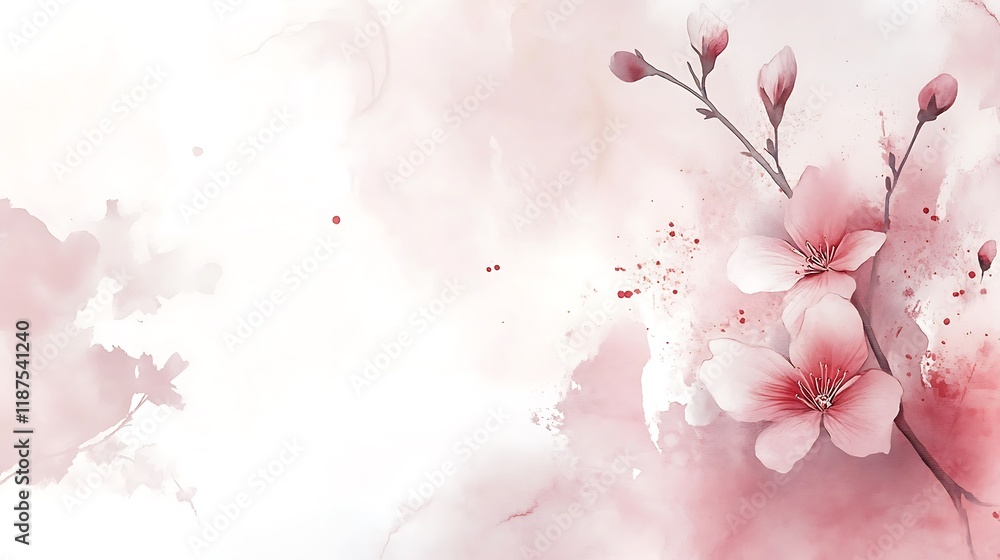Fototapeta premium Delicate Pink Blossom Watercolor Painting Art