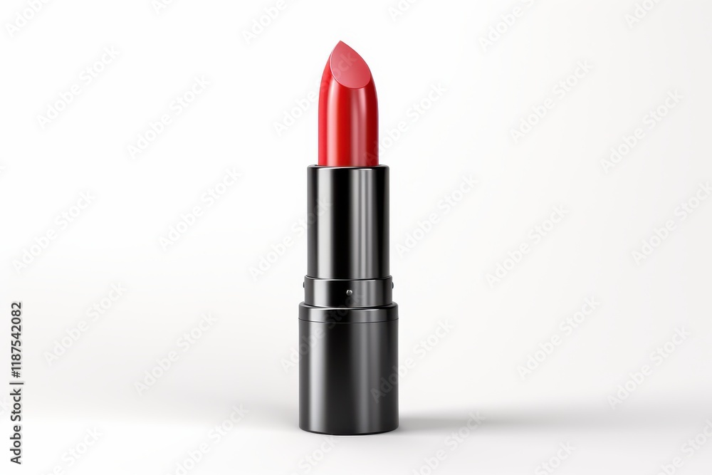 Bold red lipstick displayed on a neutral background ready for application in a beauty routine Bold red lipstick displayed on a neutral background ready for application in a beauty routine