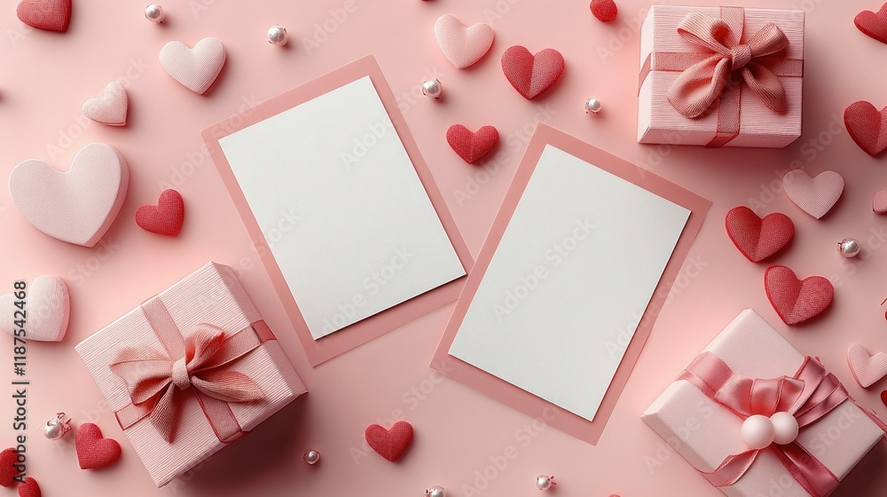 Valentine Day Romantic Greeting Cards Flat Lay with Paper Hearts and Gift Boxes in Soft Natural Light Minimalist Design Valentine Day Romantic Greeting Cards Flat Lay with Paper Hearts and Gift Boxes in Soft Natural Light Minimalist Design