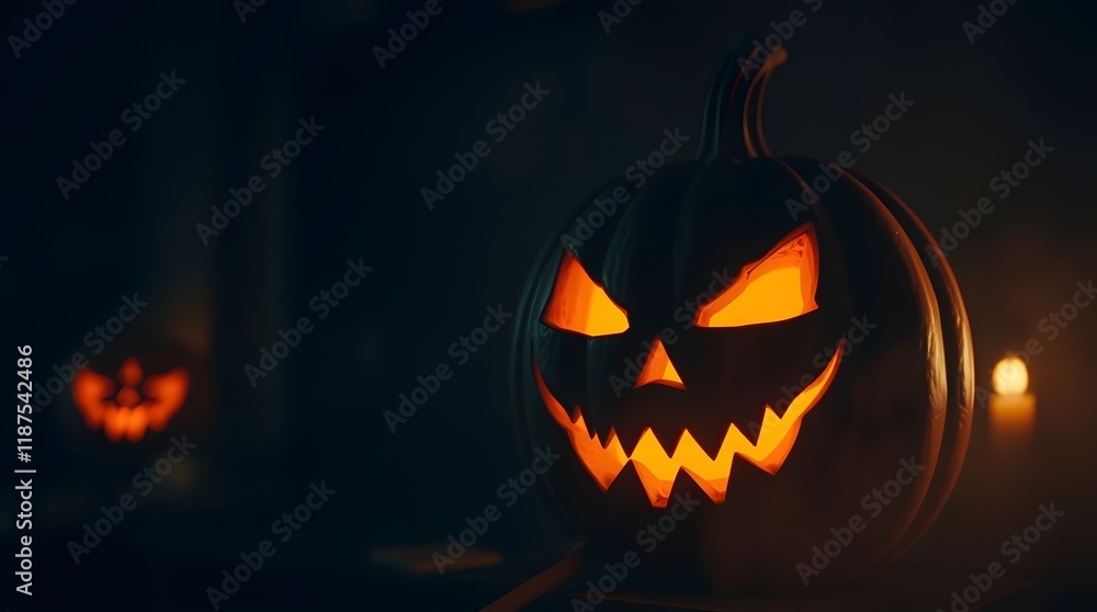 Glowing Jack-o'-lantern: A Darkly Enchanting Halloween Scene Glowing Jack-o'-lantern: A Darkly Enchanting Halloween Scene