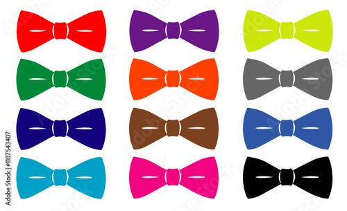 Bow tie great set collection clip art silhouette, colorful ribbon bow vector illustration on white background.