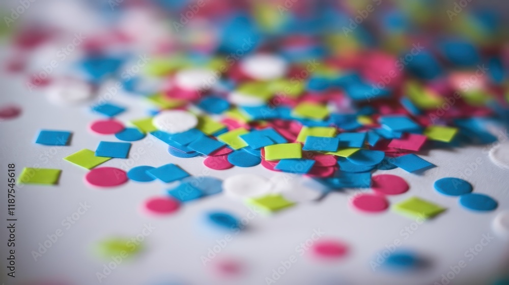 Colorful confetti scattered on a white surface, featuring vibrant pink, blue, green, and white shapes, creating a festive and celebratory atmosphere. Colorful confetti scattered on a white surface, featuring vibrant pink, blue, green, and white shapes, creating a festive and celebratory atmosphere.