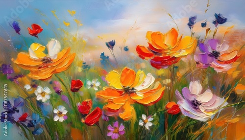 Stunning Original Oil Painting Vibrant Field Wildflowers on Canvas, Capturing the Majesty of Natures Palette