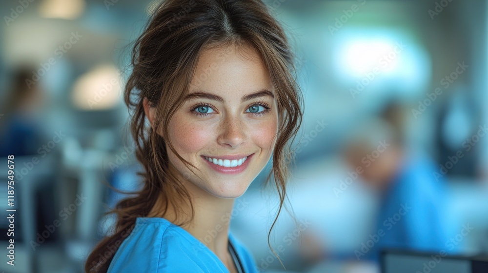 Fototapeta premium A smiling healthcare professional in a clinical setting.