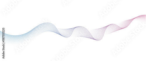 Flowing Dot Wave halftone gradient pattern on transparent background	