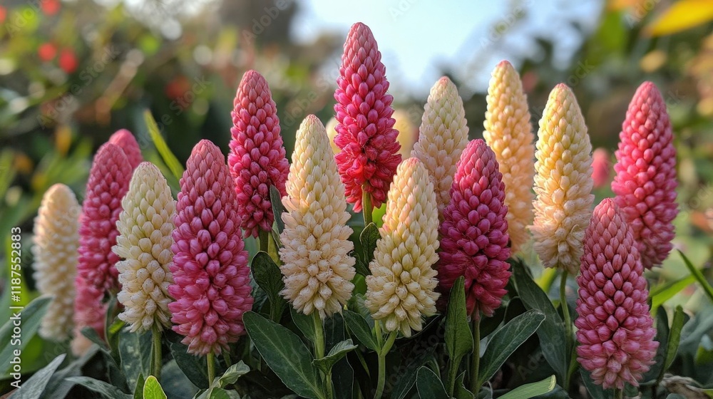 Close-up view of vibrant pink and cream flowers in full bloom, showcasing their intricate textures and delicate petals against a softly blurred backgr