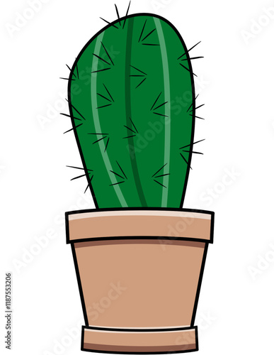 Cartoon Cactus in a Flower Pot Illustration 