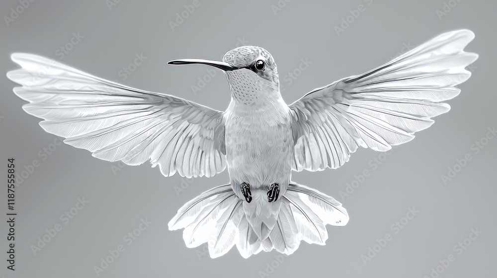 Obraz premium Graceful Hummingbird in Flight: A Monochromatic Masterpiece
