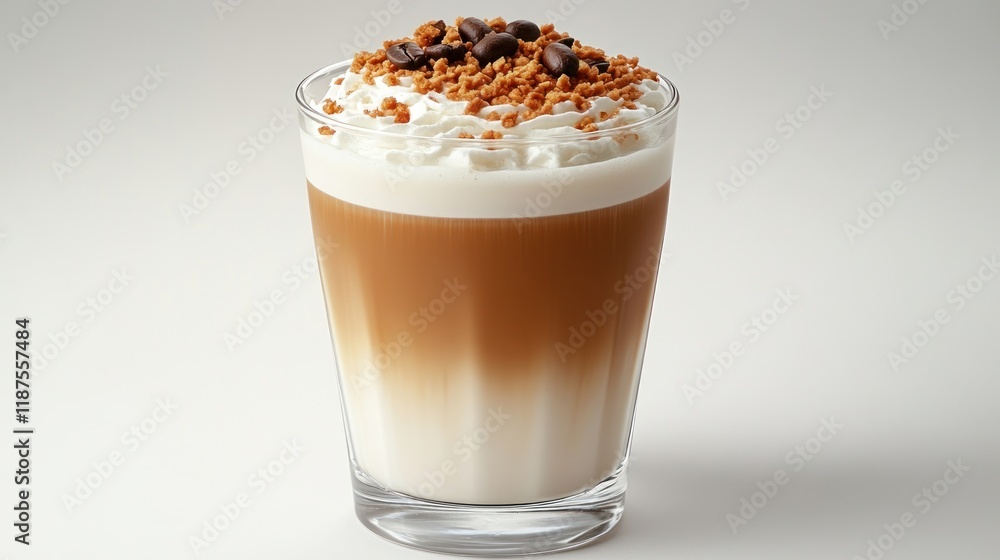 Iced latte with whipped cream and coffee crumble topping. Iced latte with whipped cream and coffee crumble topping.