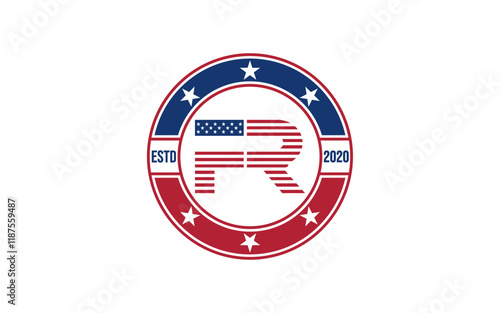 FR initial with Round frame star. Independence day USA concept. Vector Illustration.