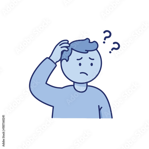 man scratching  his head with question marks above his head