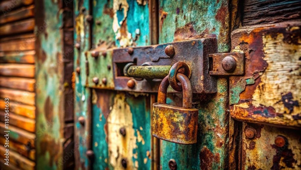 Abandoned Building 2025: Rusted Brass Combination Lock on Decaying Door Abandoned Building 2025: Rusted Brass Combination Lock on Decaying Door