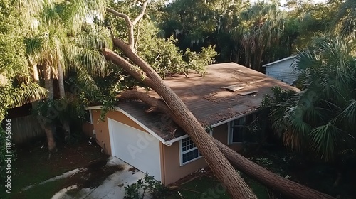 House Damaged by Fallen Tree After Storm