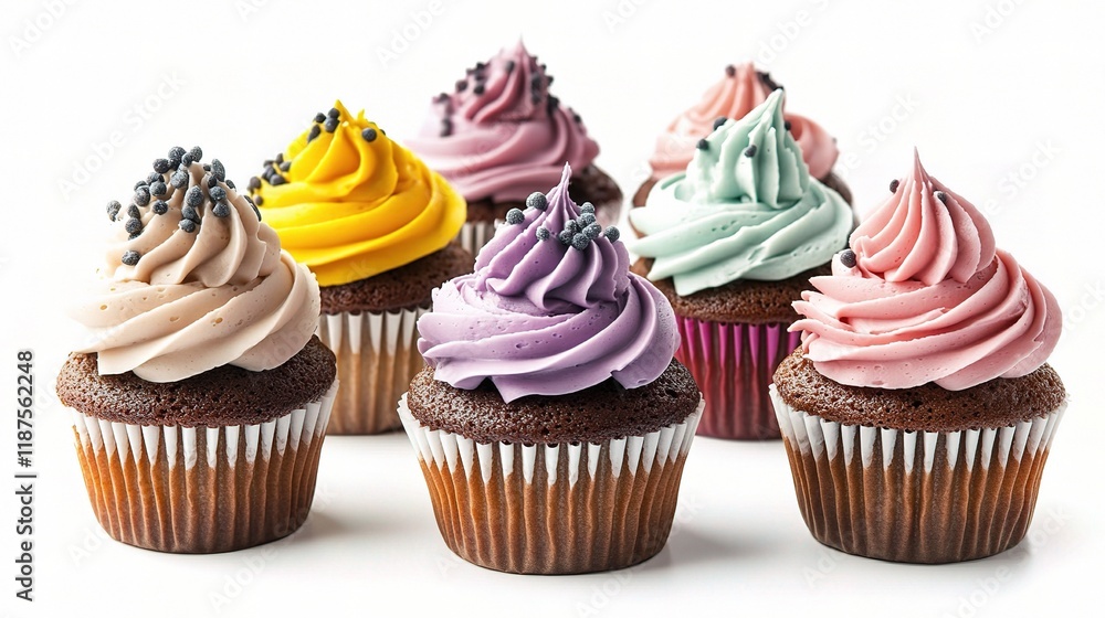 Set of Colorful Cupcakes Isolated on White Background for Treats Set of Colorful Cupcakes Isolated on White Background for Treats