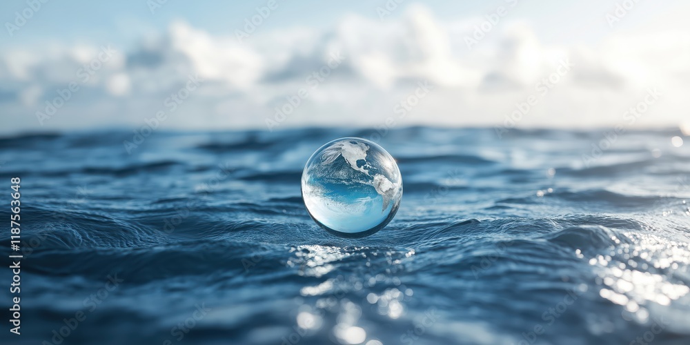 A stunning crystal ball reflects the Earth, suspended over a sea of deep blue waves, symbolizing environmental awareness and the intricate beauty of our planet. A stunning crystal ball reflects the Earth, suspended over a sea of deep blue waves, symbolizing environmental awareness and the intricate beauty of our planet.