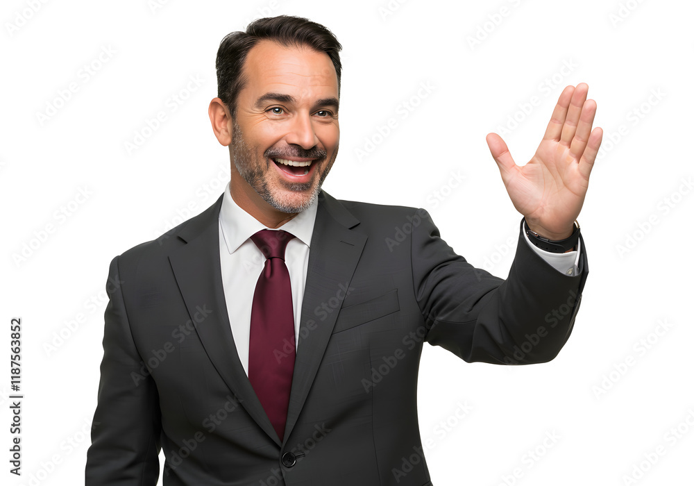 Handsome smiling male executive pointing his finger Handsome smiling male executive pointing his finger