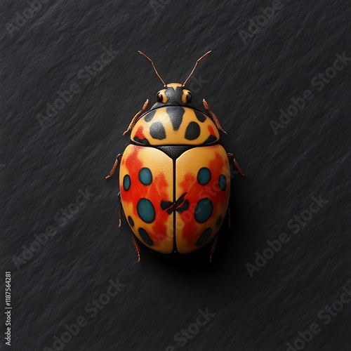 Vibrant Beetle: A Striking Close-up of Jewel-toned Insect on Dark Slate photo