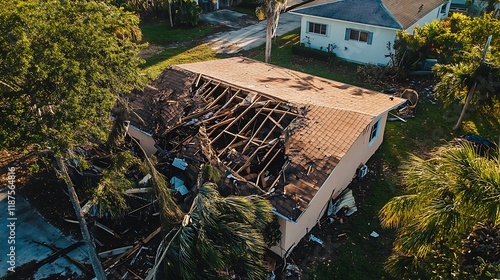 Hurricane Aftermath: Devastated Home Aerial View
