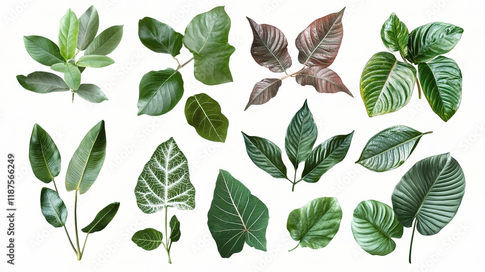 Fototapeta premium Diverse Tropical Leaf Arrangement Isolated on White Background