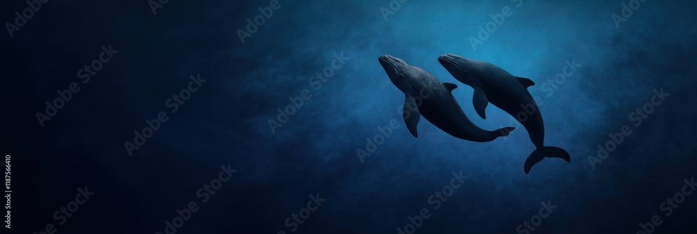 Obraz premium This stunning image captures the majestic beauty of two whales gracefully gliding through the tranquil depths of the ocean, showcasing the wonder of marine life.