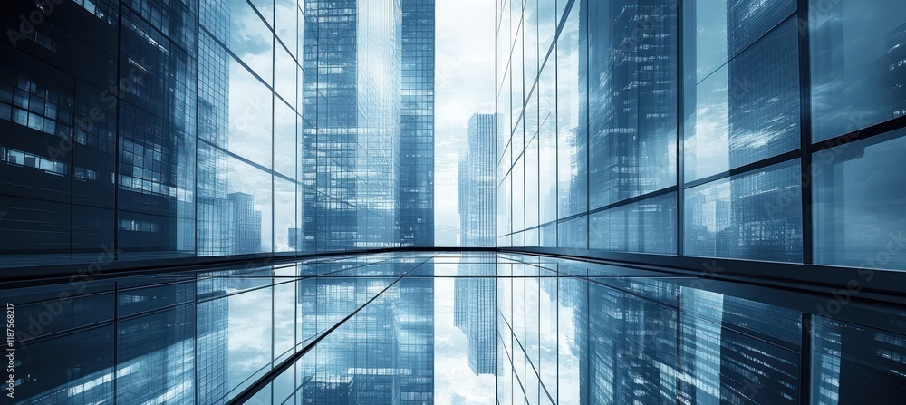 Obraz premium Modern Cityscape Black and White Glass Buildings Abstract Business Background