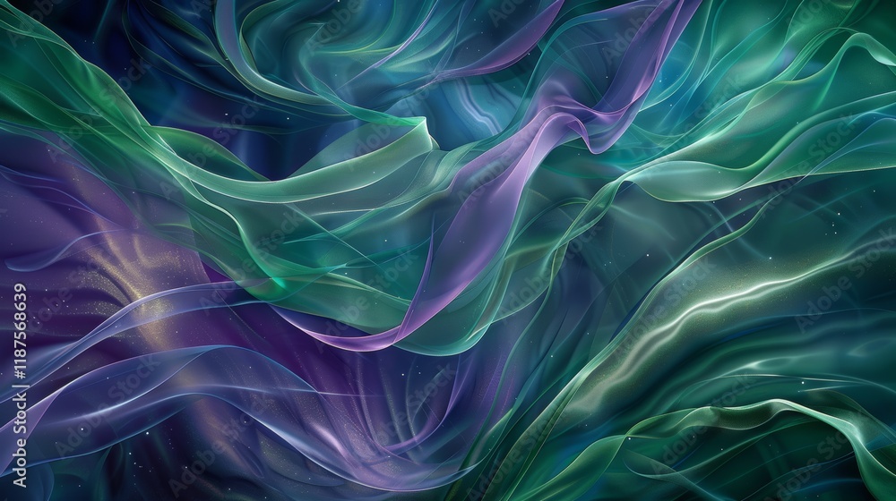 Fototapeta premium Abstract Teal Purple Green Fabric Swirls Wallpaper