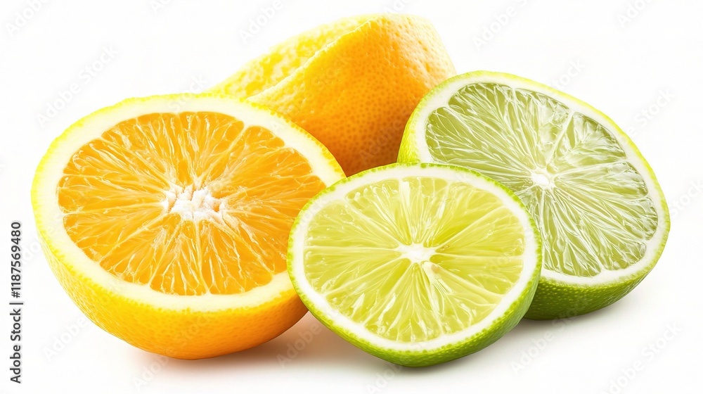 Fresh Citrus Fruit Slices of Orange, Lemon, and Lime Isolated Fresh Citrus Fruit Slices of Orange, Lemon, and Lime Isolated