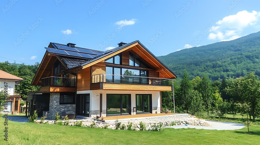 Modern Mountain Chalet with Solar Panels Modern Mountain Chalet with Solar Panels