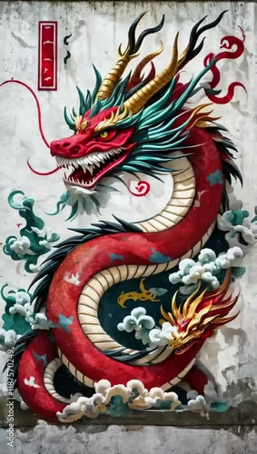 Wallpaper Mural Chinese dragon painted on a mural Torontodigital.ca