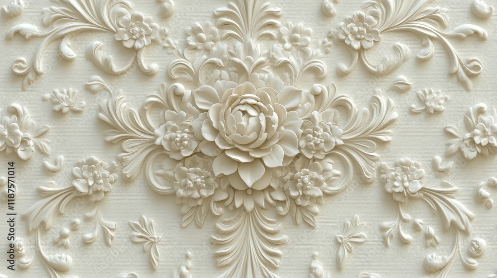 Bright pink and yellow 3D Baroque pattern adorns this intricate decorative wallpaper Bright pink and yellow 3D Baroque pattern adorns this intricate decorative wallpaper