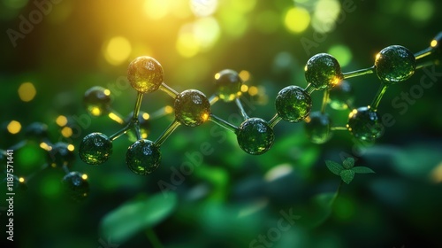 Fototapeta Naklejka Na Ścianę i Meble -  Molecular structure with green nature background.