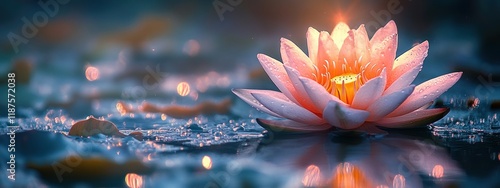 Lotus Flower Illuminated in Minimalist Style Celebrating Diwali and Indian Festivals photo