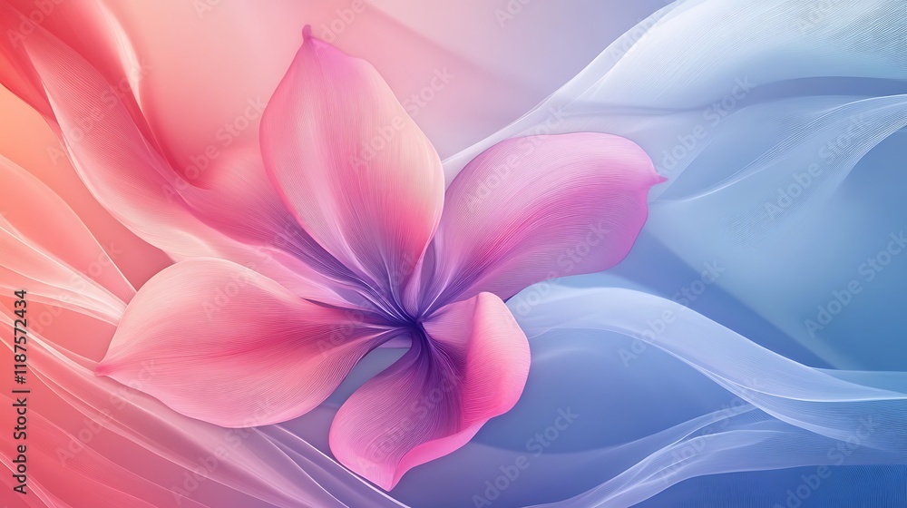 Fototapeta premium Delicate Pink Flower in Flowing Fabric Waves