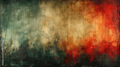 Wallpaper Mural Abstract Textured Canvas Green Gold Red Drips Torontodigital.ca