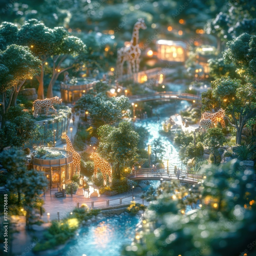 Enchanted Forest with Giraffes and Twinkling Lights Enchanted Forest with Giraffes and Twinkling Lights