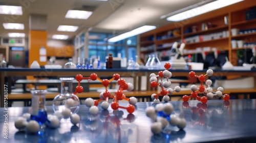 Wallpaper Mural Laboratory scene with molecular models, glassware, and equipment Torontodigital.ca