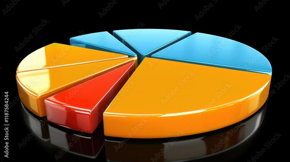 Fototapeta premium colorful pie chart with segments in blue, orange, yellow, and red, representing data visualization and analysis. glossy finish adds modern touch to design