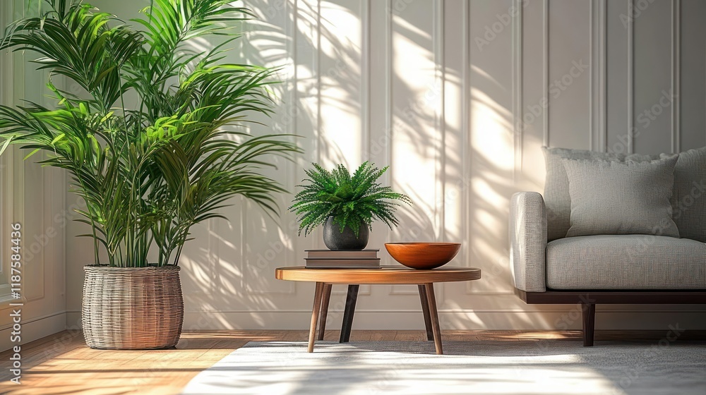 Modern Scandinavian Interior Living Room with Coffee Table Books and Houseplants Modern Scandinavian Interior Living Room with Coffee Table Books and Houseplants