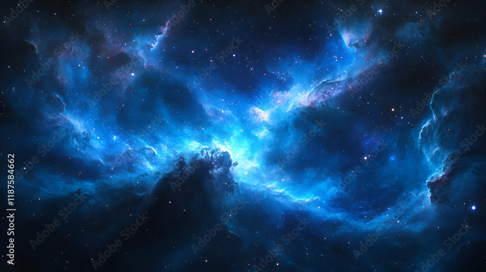 Fototapeta premium Cosmic Nebula in Deep Space: Vibrant Blue and Purple Hues Illuminate the Night Sky
