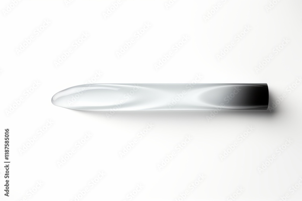 Clear glass object with a sleek design resting on a minimalistic surface Clear glass object with a sleek design resting on a minimalistic surface