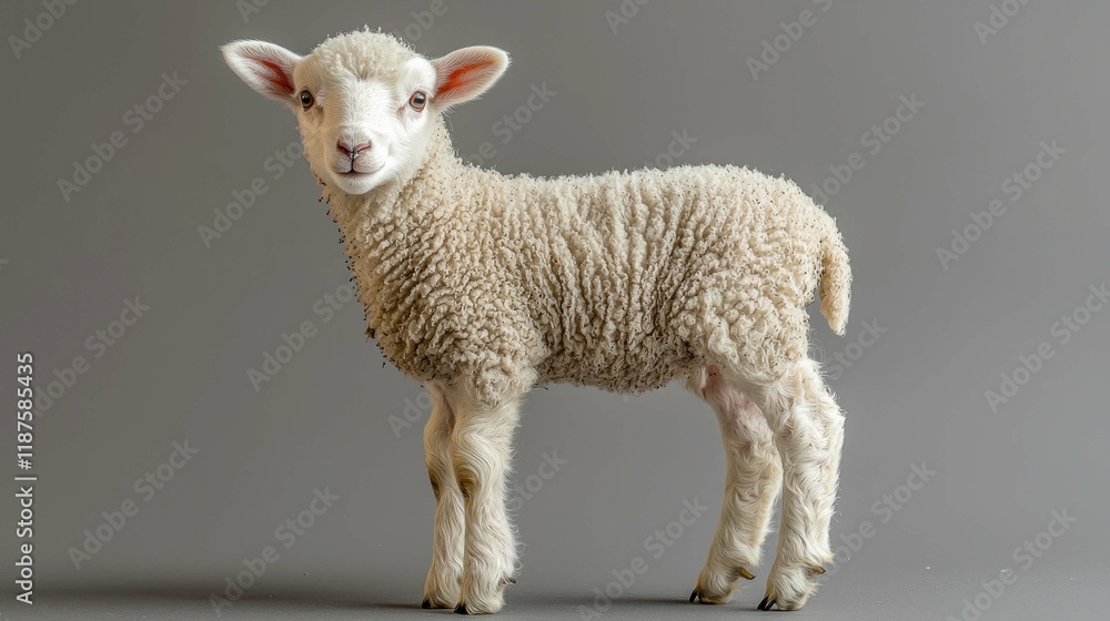 Fototapeta premium Adorable Fluffy Lamb: A Charming Farm Animal Photo
