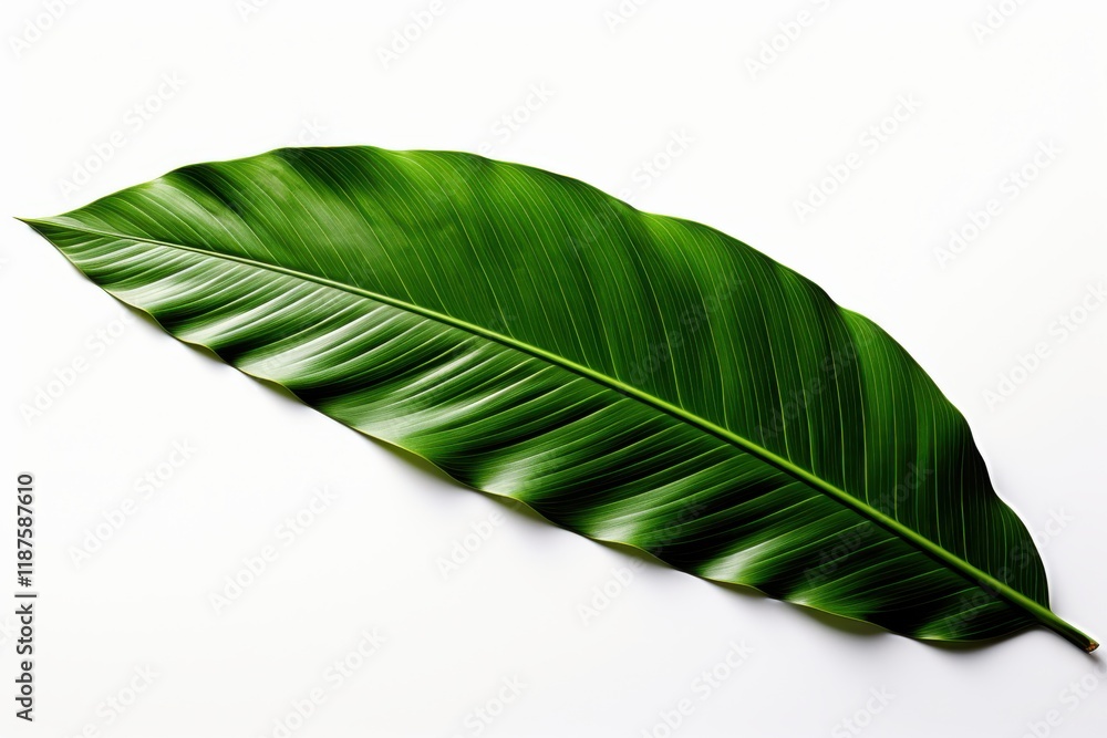 Large green leaf rests on a white surface, showcasing vibrant texture and intricate patterns under soft lighting Large green leaf rests on a white surface, showcasing vibrant texture and intricate patterns under soft lighting