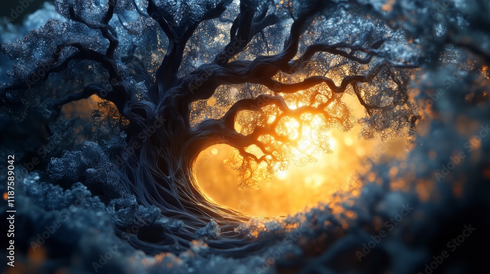 Enchanting Tree Silhouette Bathed in Golden Sunset Light Enchanting Tree Silhouette Bathed in Golden Sunset Light