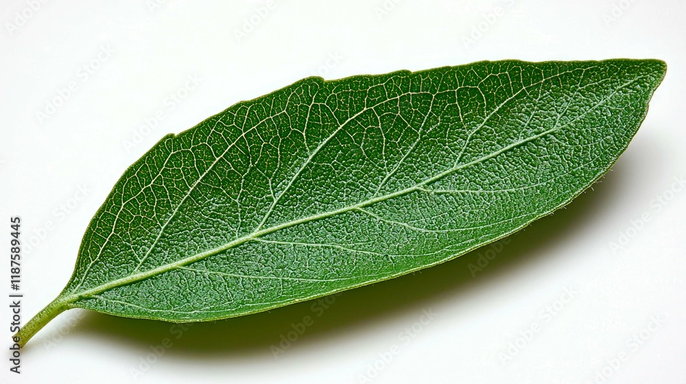 Obraz premium Close-up of a vibrant green leaf, showcasing its intricate details and texture. A captivating image for nature lovers and botany enthusiasts.