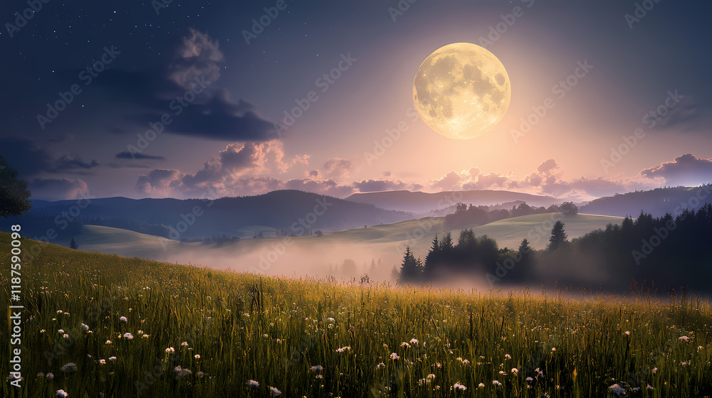 Obraz premium Moonrise landscape. Moonbreeze. Illustration