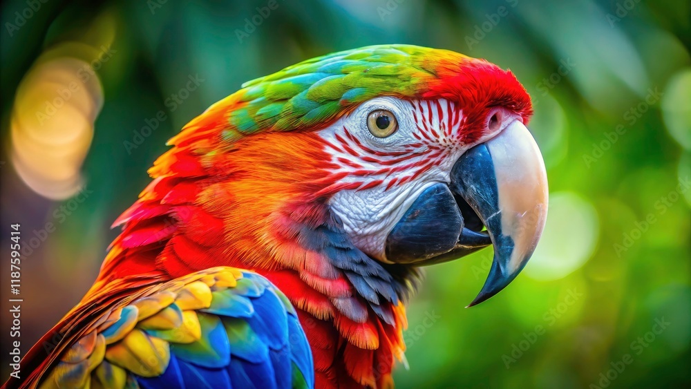 Fototapeta premium Colorful Parrot Closeup Portrait, Vivid Bird Photography, Exotic Pet Portrait